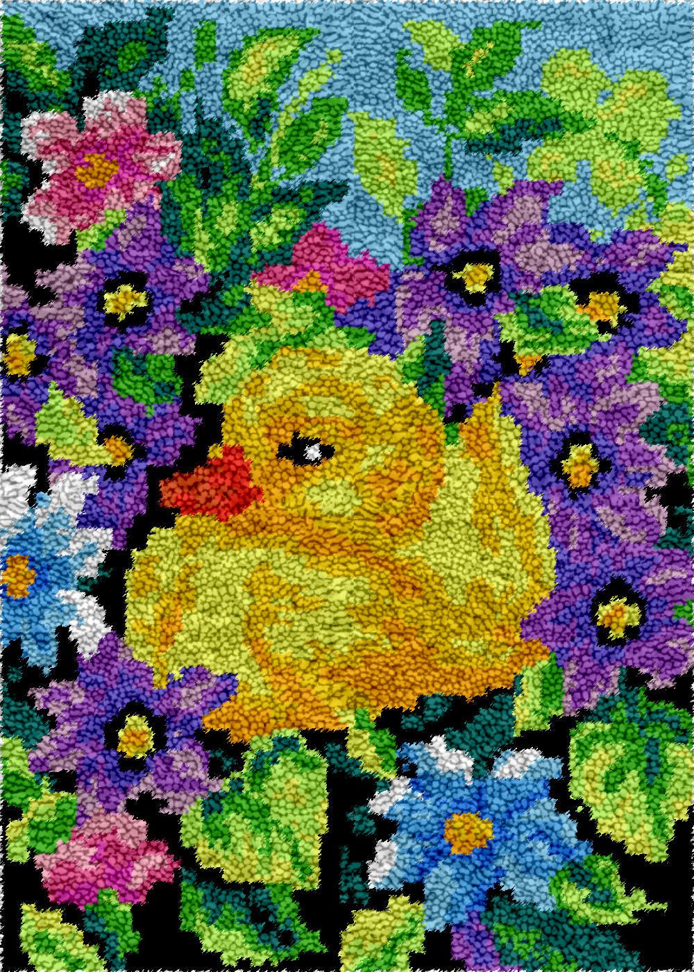 Ducky and Petunias - Latch Hook Rug Kit - Latch Hook Crafts