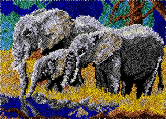 Elephant Family - Latch Hook Rug Kit - Latch Hook Crafts