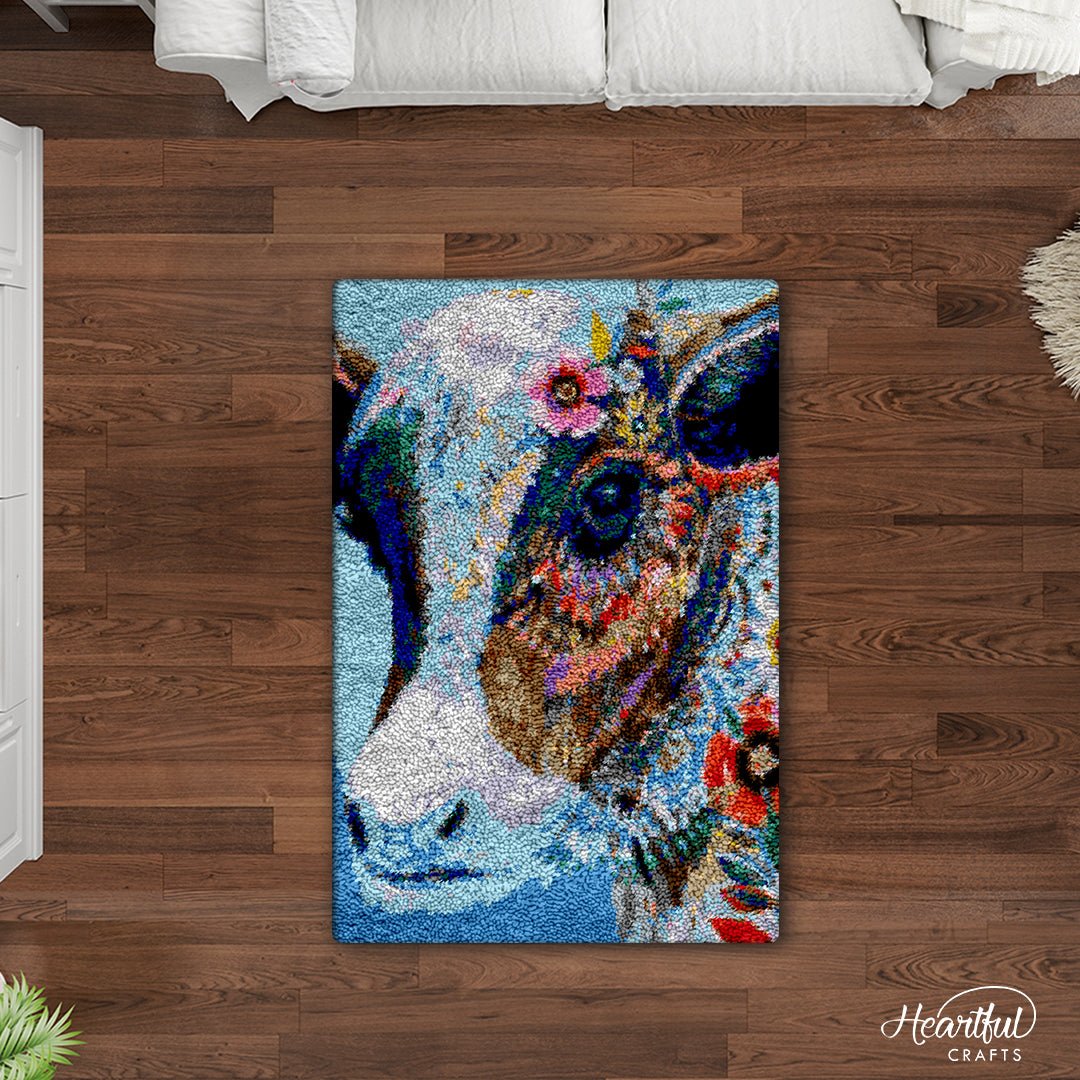 Face Painted Cow - Latch Hook Rug Kit - Heartful Crafts | DIY Latch Hook