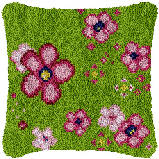 Field of Pink Flowers - Latch Hook Pillowcase Kit - DIY Latch Hook