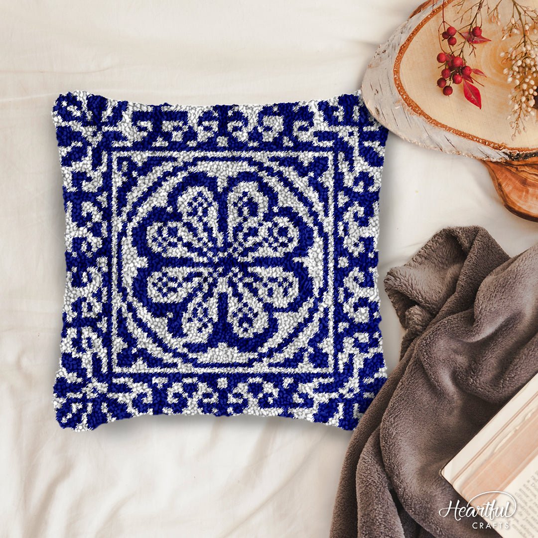 Floral Blue - Latch Hook Pillowcase Kit - Latch Hook Crafts