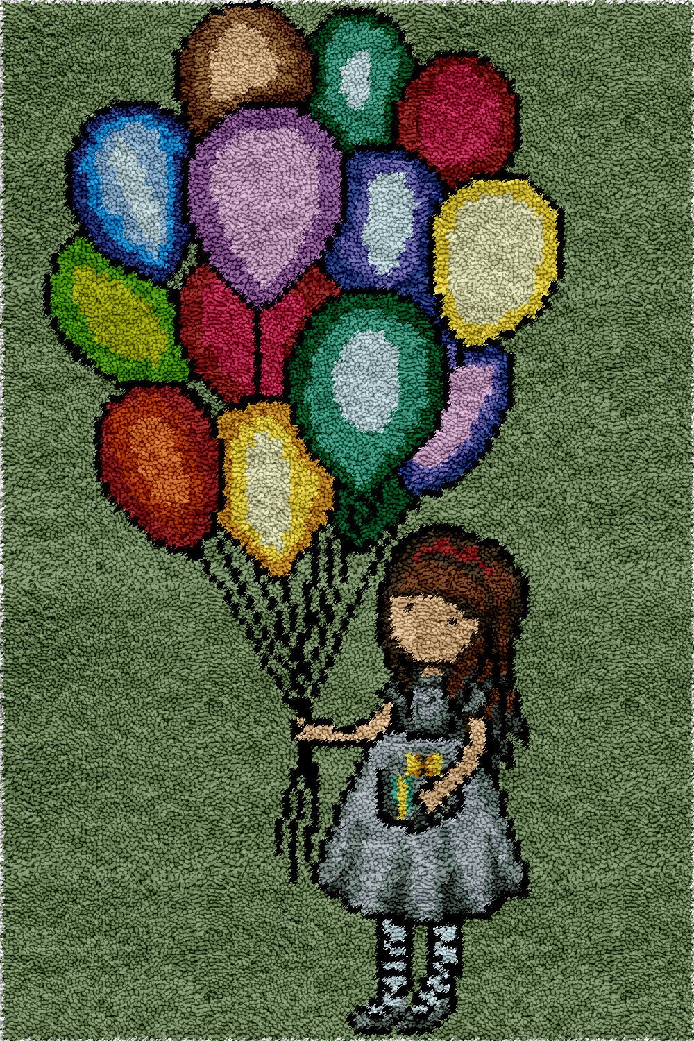 Girl and Balloons - Latch Hook Rug Kit - diy-latch-hook