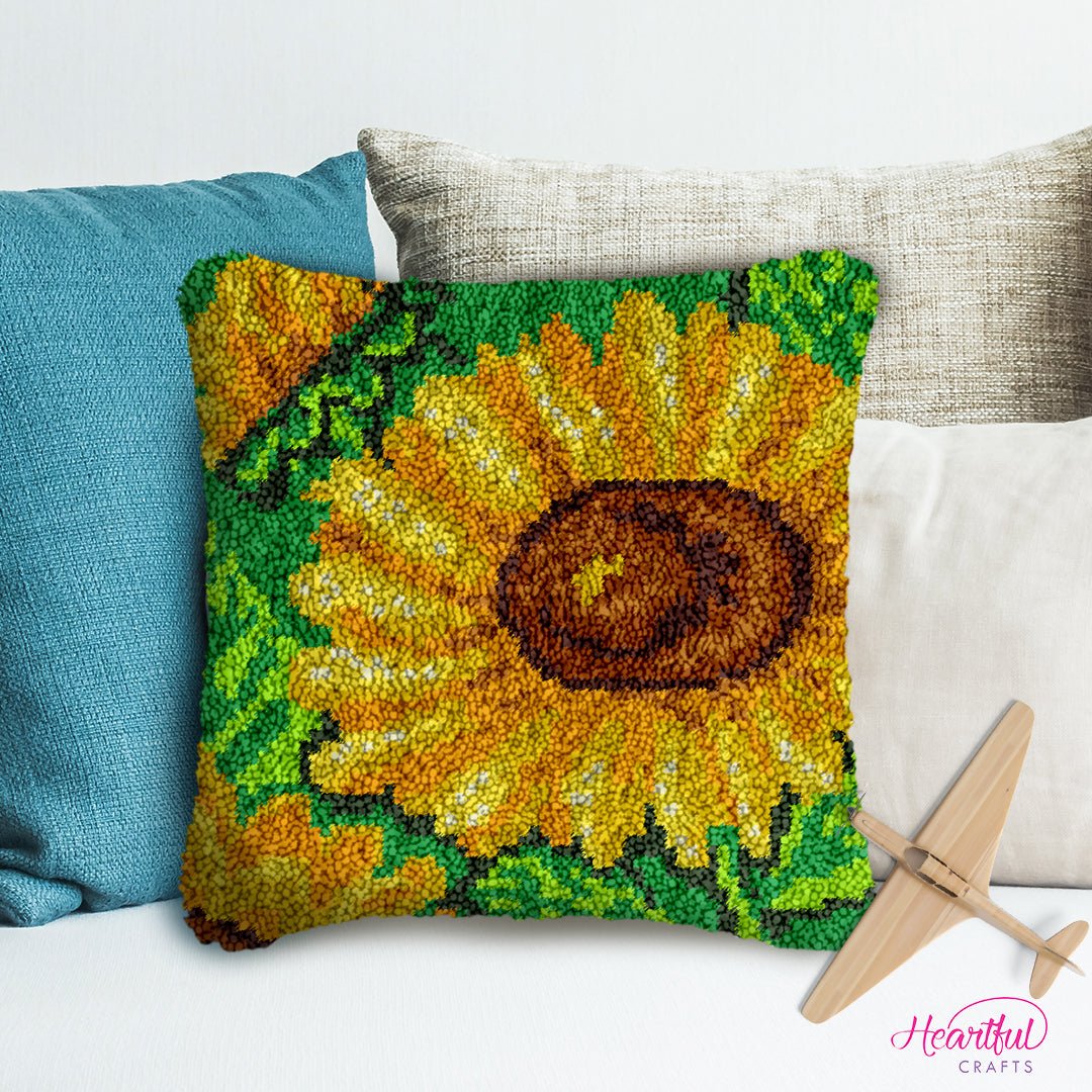 Golden Sunflower - Latch Hook Pillowcase Kit - Latch Hook Crafts
