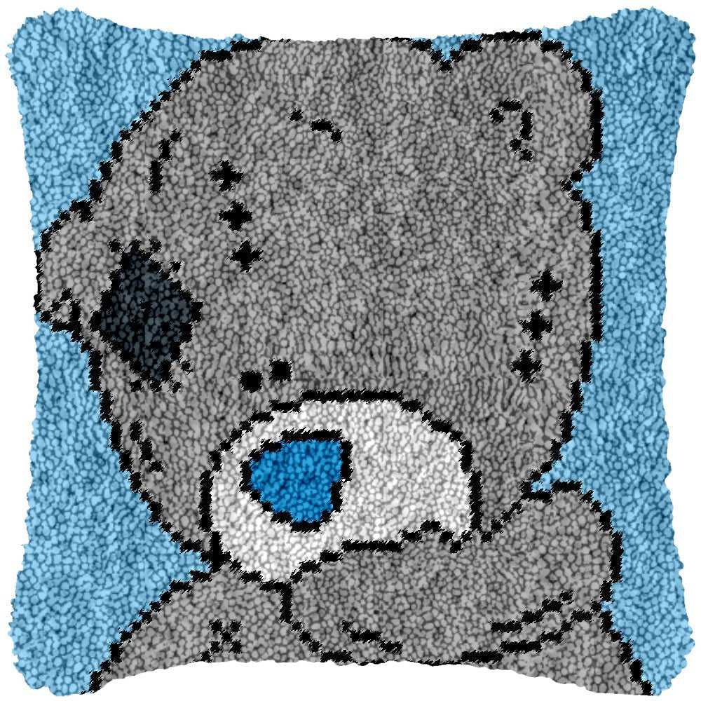 Grey Bear (Blue) - Latch Hook Pillowcase Kit - Latch Hook Crafts