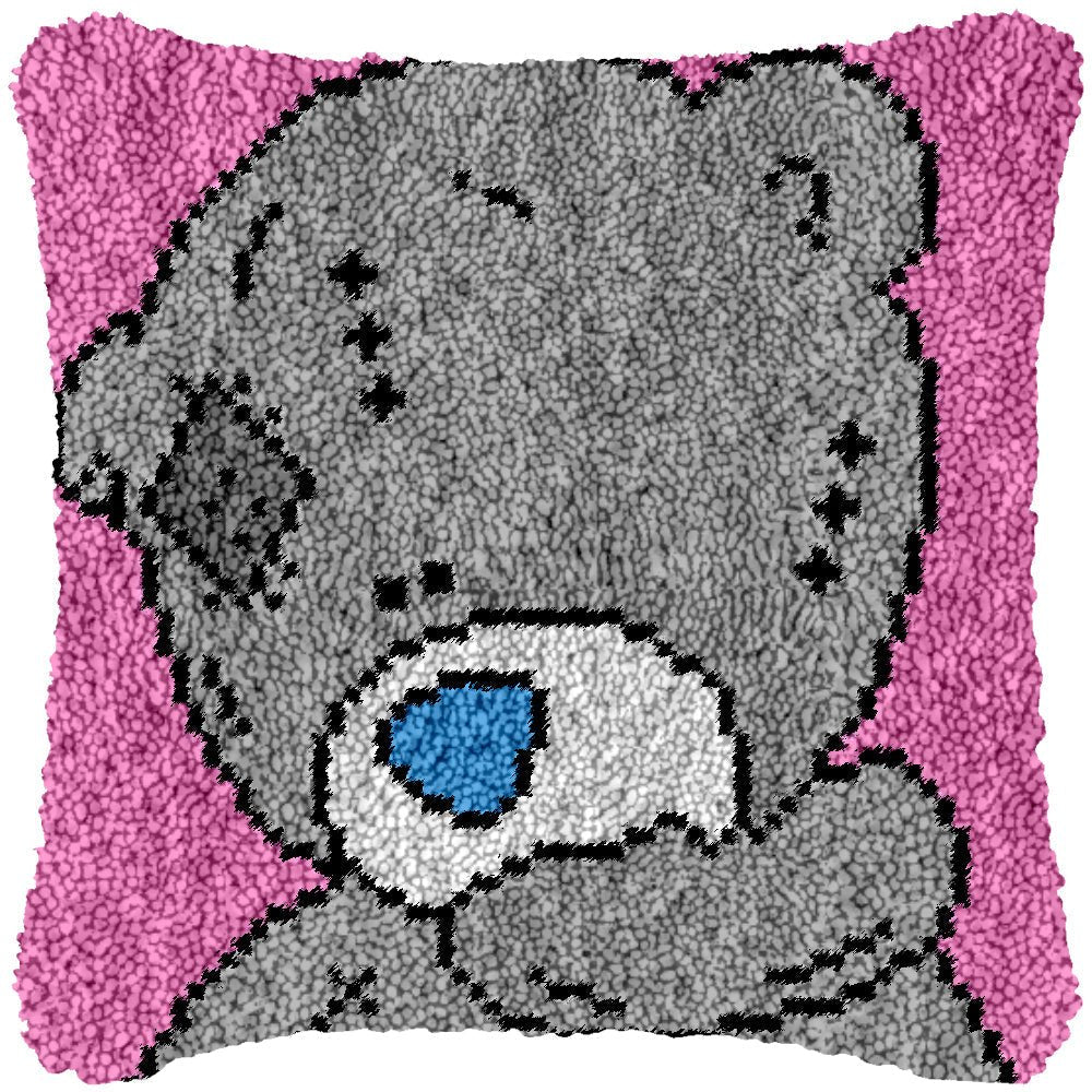 Grey Bear (Pink) - Latch Hook Pillowcase Kit - Latch Hook Crafts
