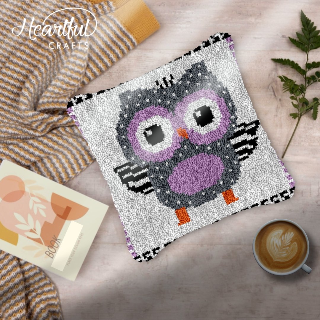 Grey Striped Owl - Latch Hook Pillowcase Kit - diy-latch-hook
