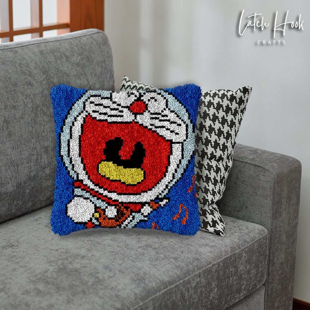Happy Doraemon - Latch Hook Pillowcase Kit - Latch Hook Crafts