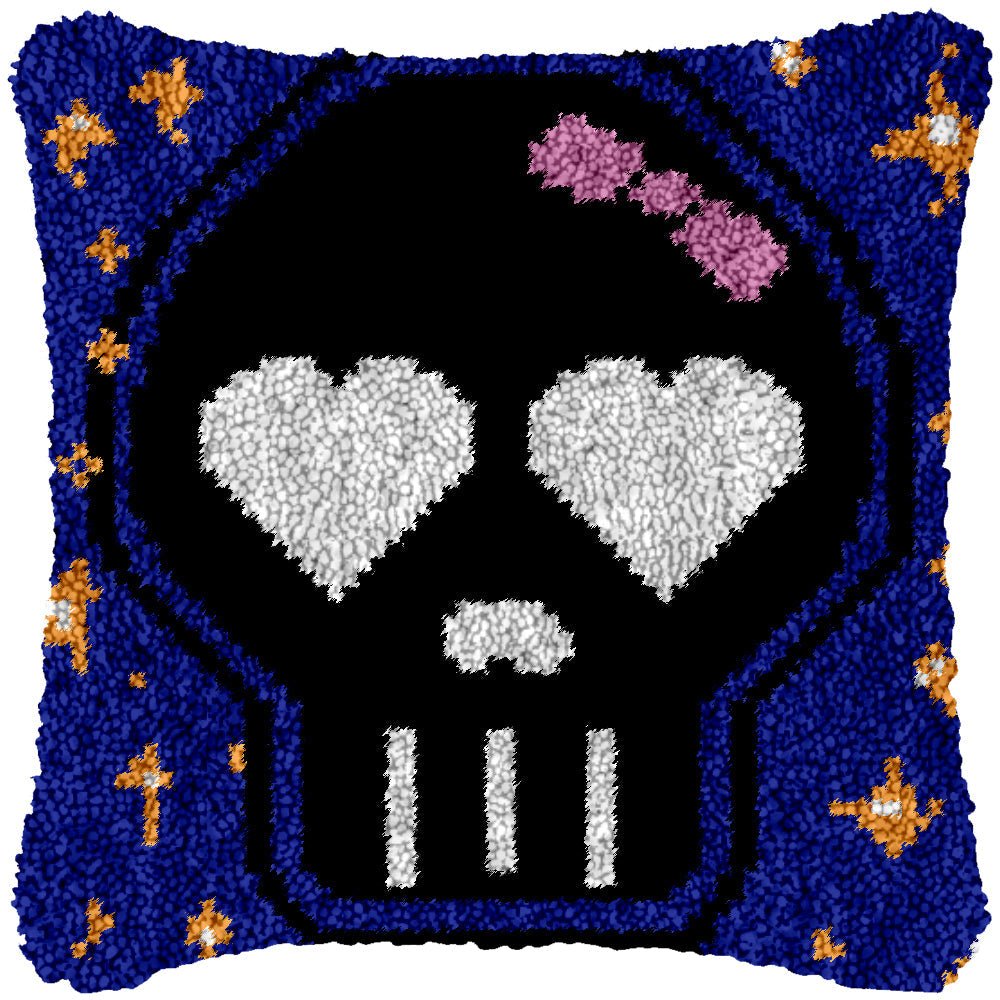 Heart Eyes Skull - Latch Hook Pillowcase Kit - Latch Hook Crafts