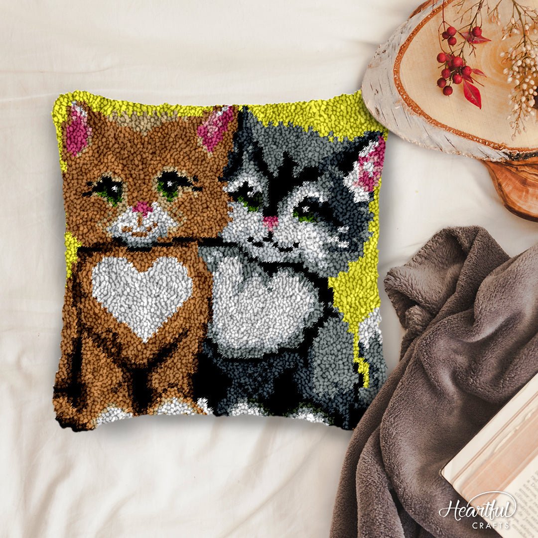 Heartful Kittens - Latch Hook Pillowcase Kit - Latch Hook Crafts