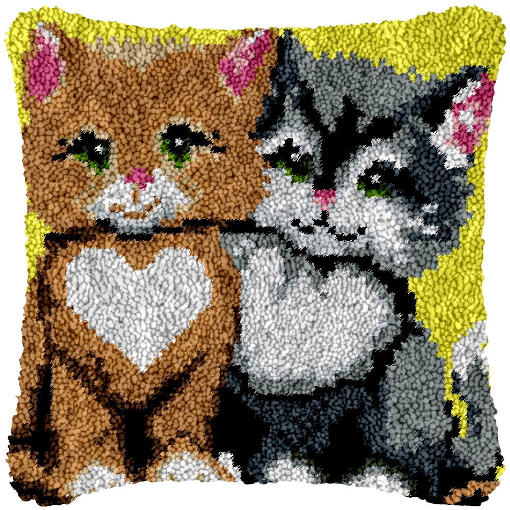 Heartful Kittens - Latch Hook Pillowcase Kit - Latch Hook Crafts