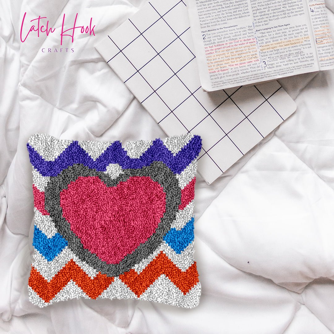 Hearts and Stripes - Latch Hook Pillowcase Kit - Latch Hook Crafts