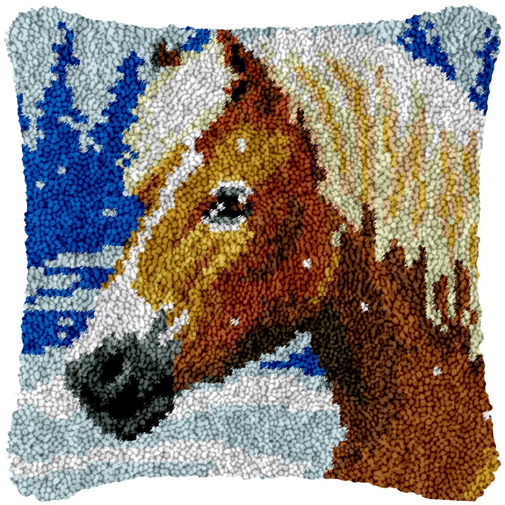 Horse in Snow - Latch Hook Pillowcase Kit - DIY Latch Hook