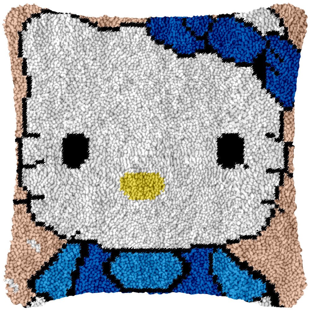 Kitty in Blue - Latch Hook Pillowcase Kit - DIY Latch Hook