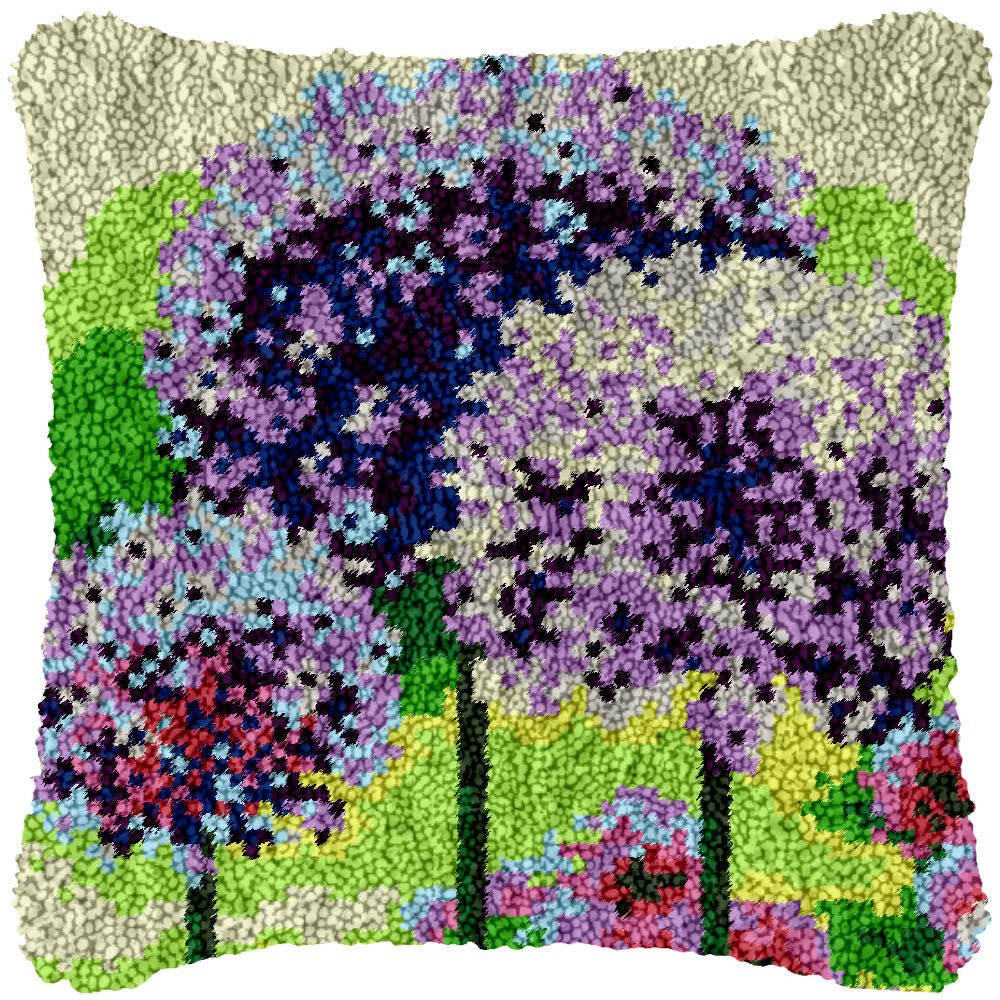 Lilac Cotton Trees - Latch Hook Pillowcase Kit - Latch Hook Crafts