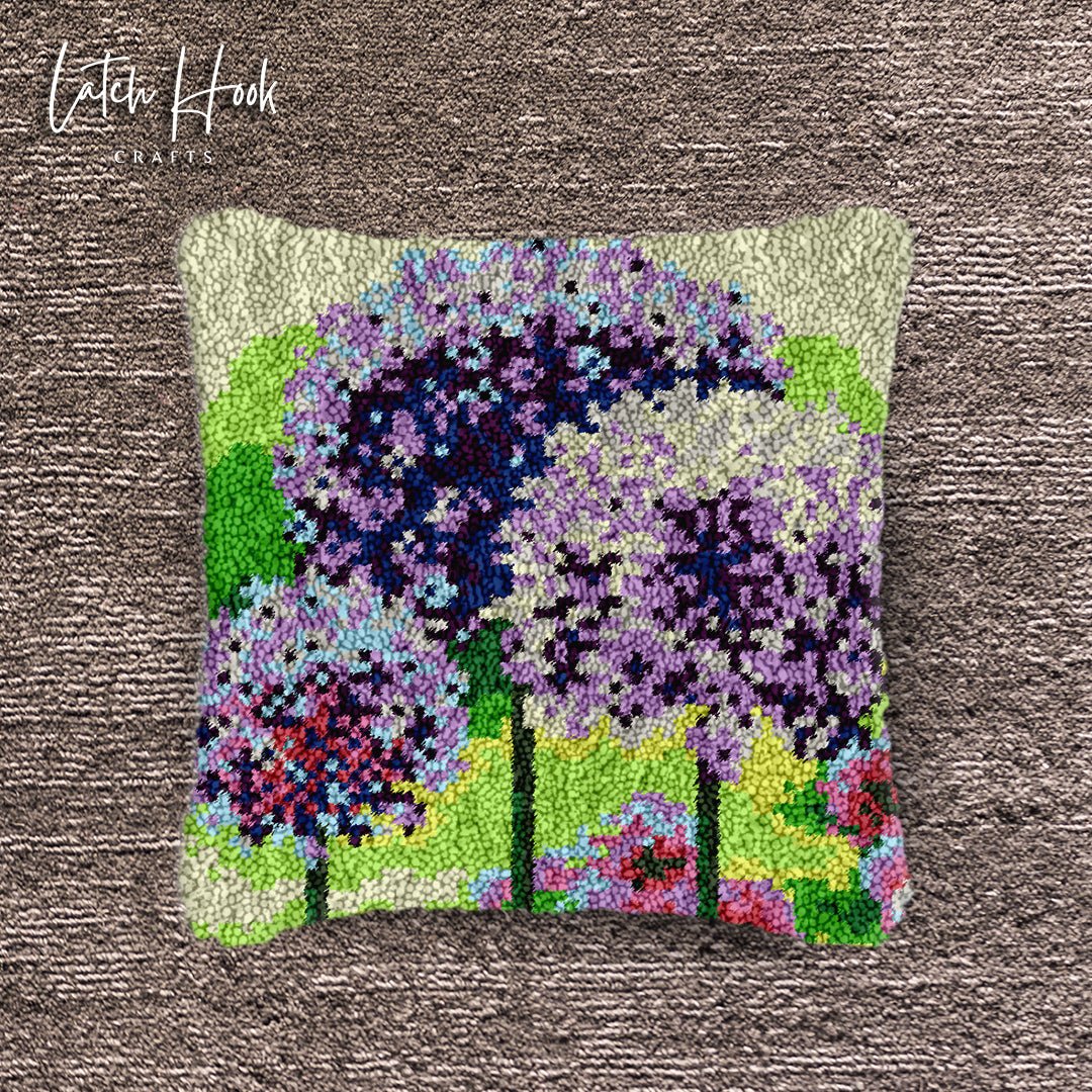 Lilac Cotton Trees - Latch Hook Pillowcase Kit - Latch Hook Crafts