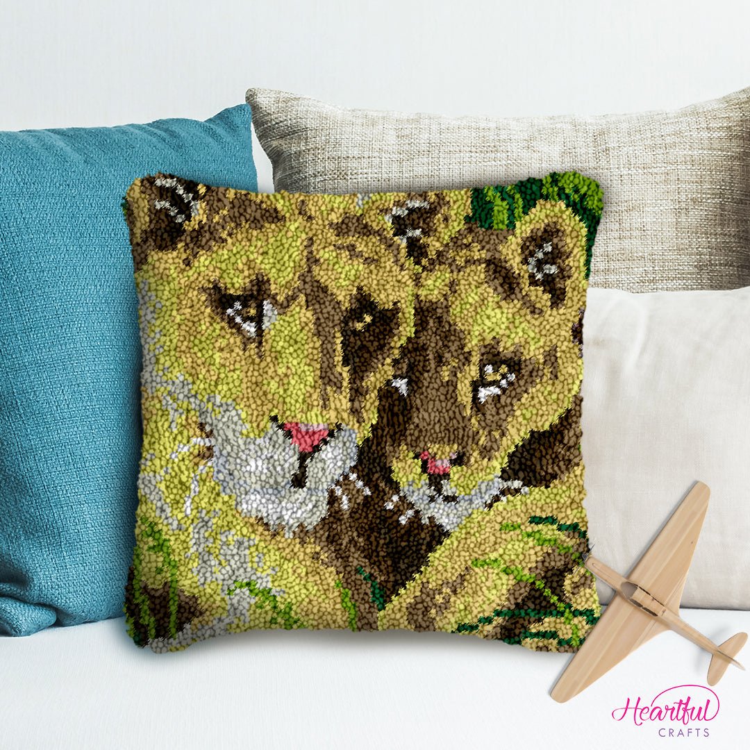 Lioness and Cub - Latch Hook Pillowcase Kit - Latch Hook Crafts
