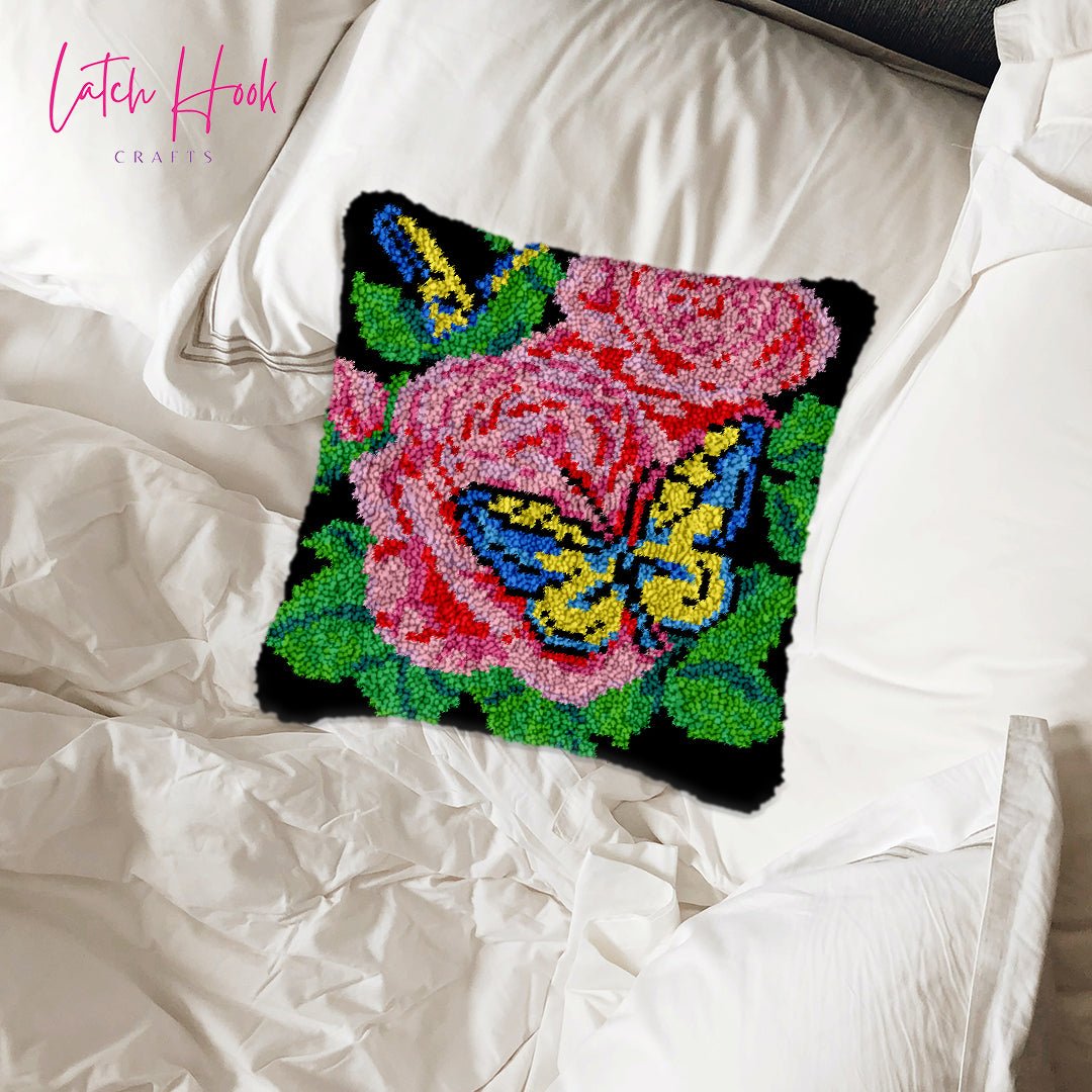 Lovely Pink Blossoms - Latch Hook Pillowcase Kit - Latch Hook Crafts