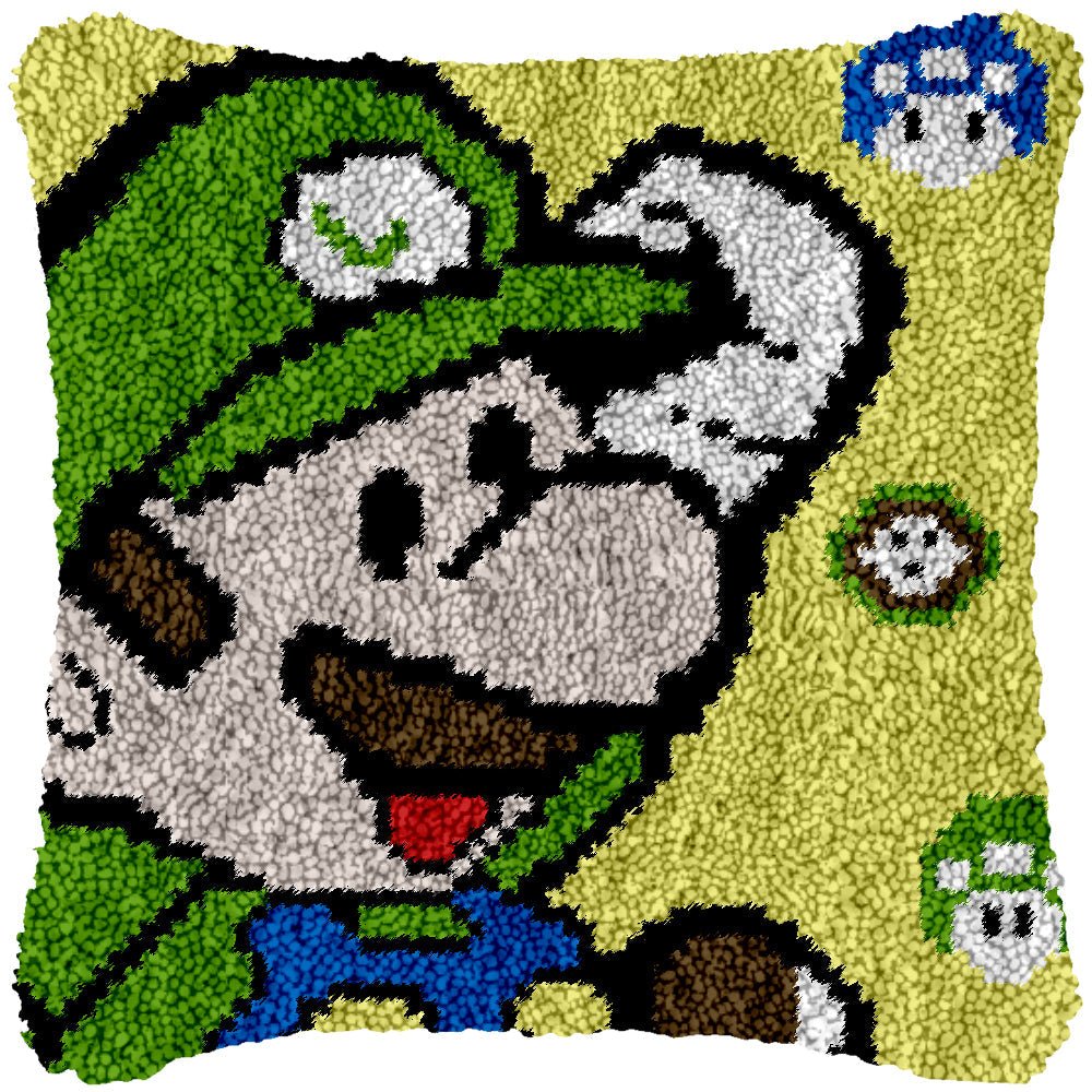 Mini Luigi - Latch Hook Pillowcase Kit - Latch Hook Crafts