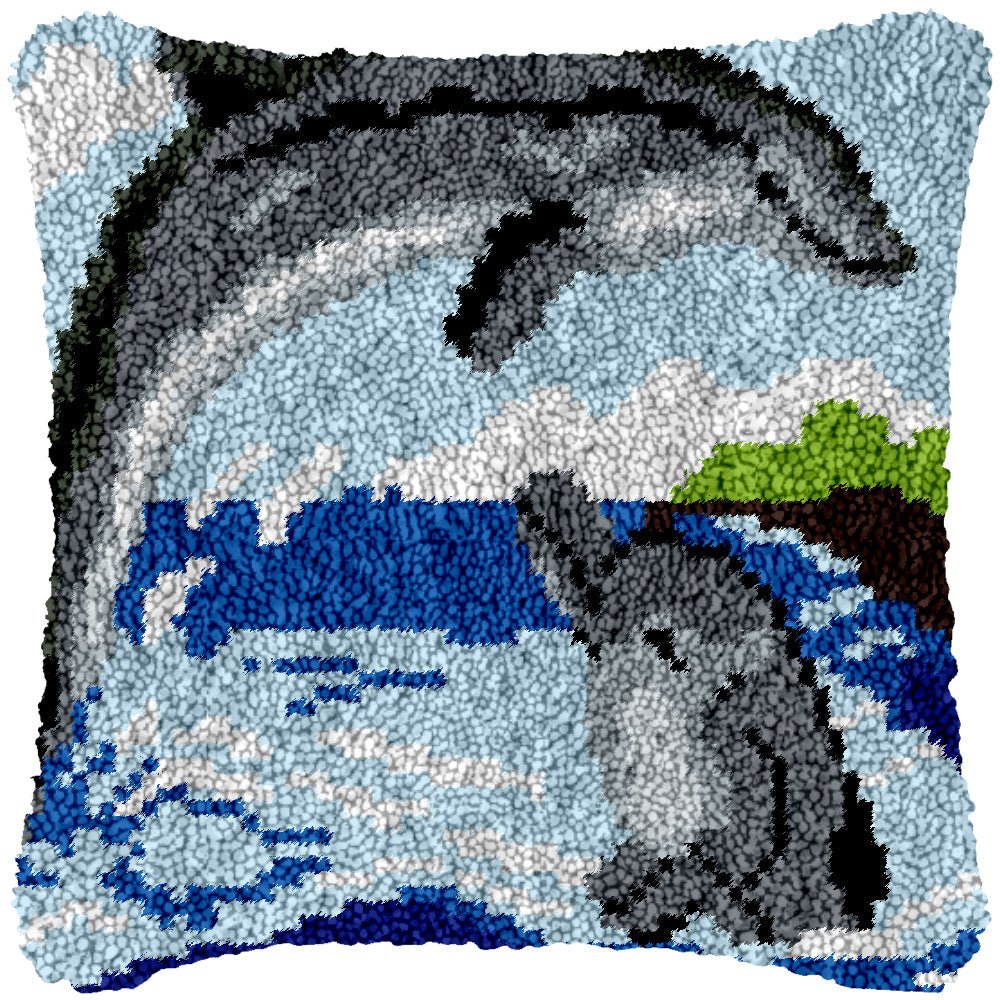 Mom and Baby Dolphin - Latch Hook Pillowcase Kit - diy-latch-hook
