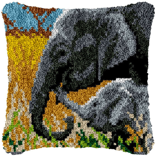 Mother and Child Elephant - Latch Hook Pillowcase Kit - diy-latch-hook