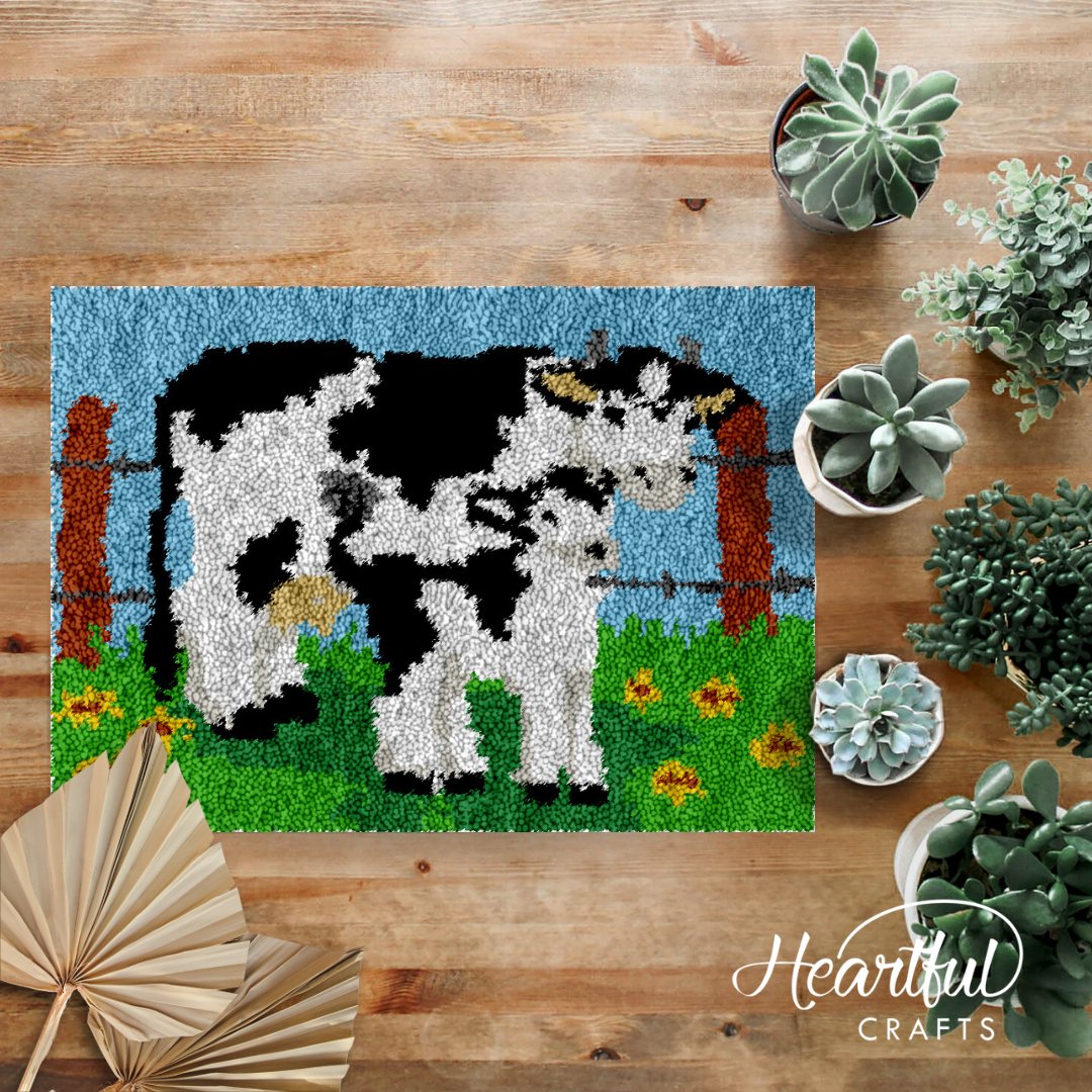 Mother Cow and Calf - Latch Hook Rug Kit - Latch Hook Crafts