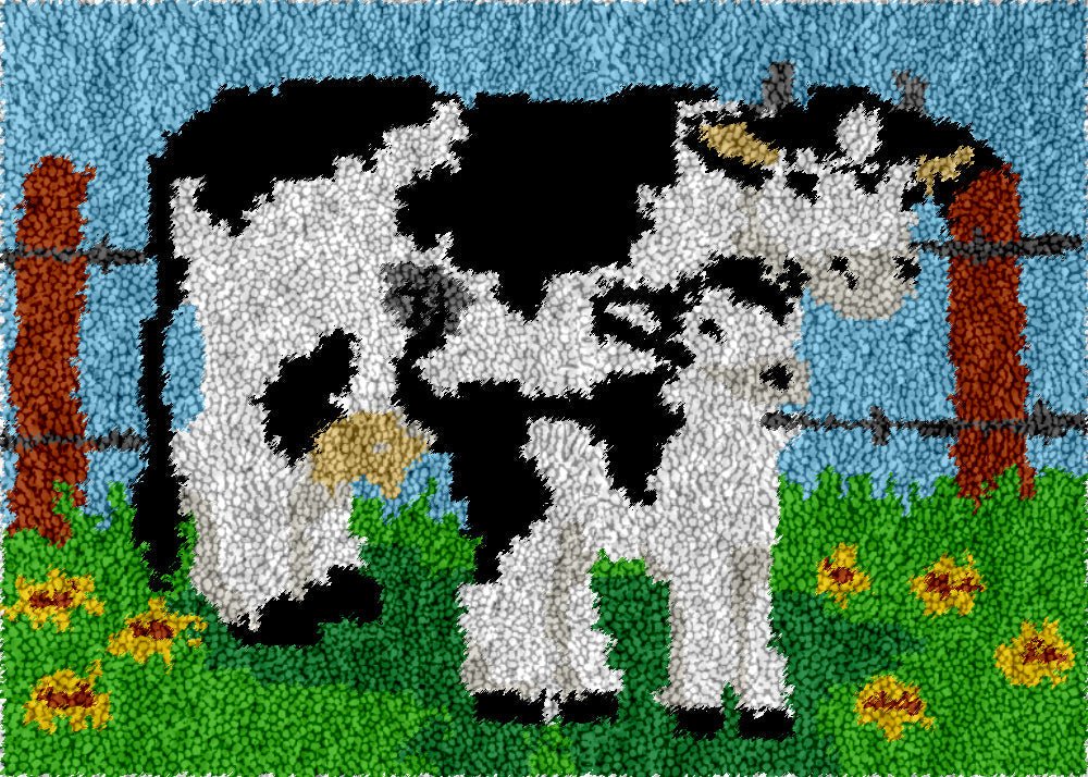 Mother Cow and Calf - Latch Hook Rug Kit - Latch Hook Crafts