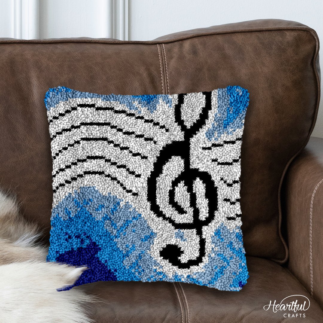 Musical Notes (Blue) - Latch Hook Pillowcase Kit - Latch Hook Crafts