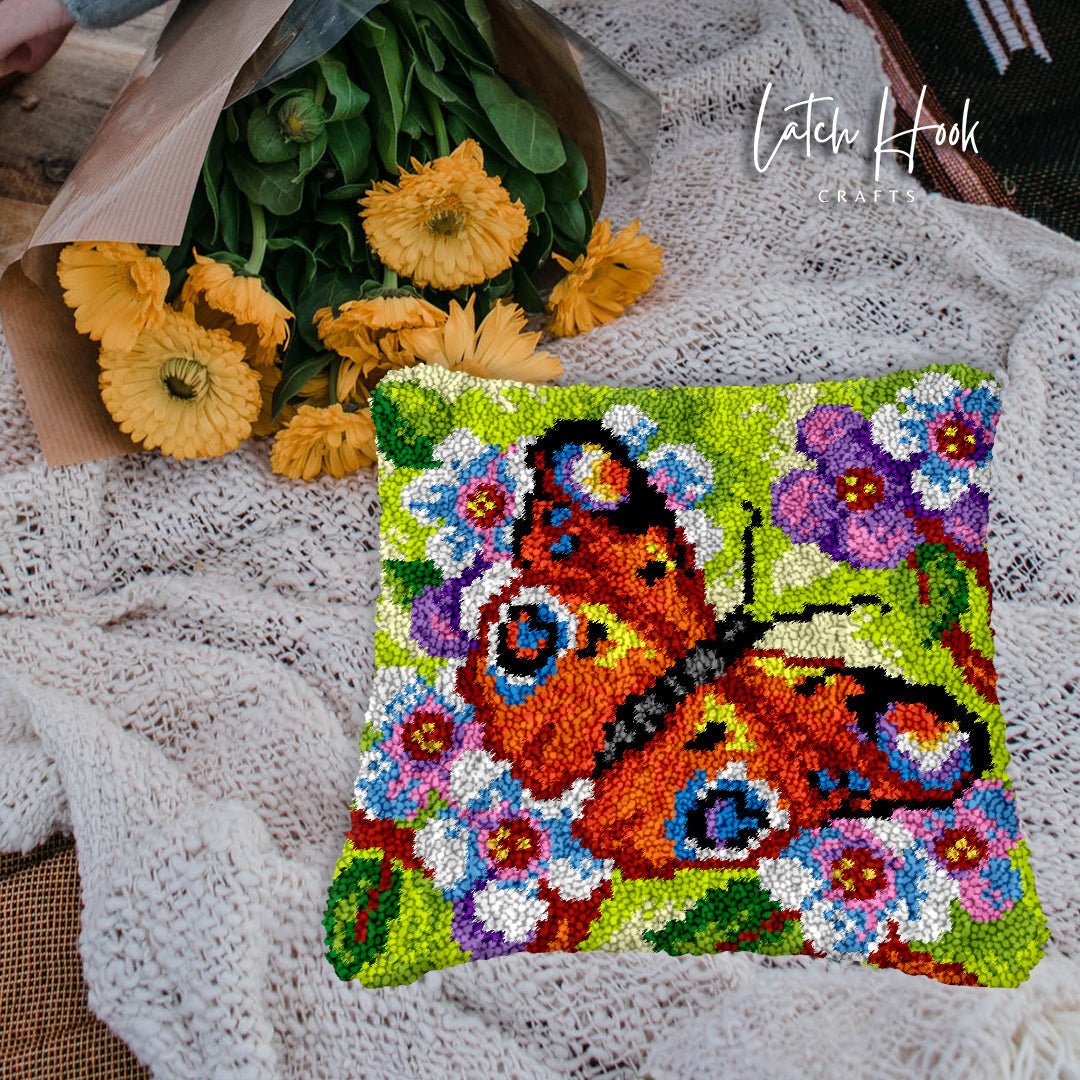 Orange Butterfly - Latch Hook Pillowcase Kit - Latch Hook Crafts