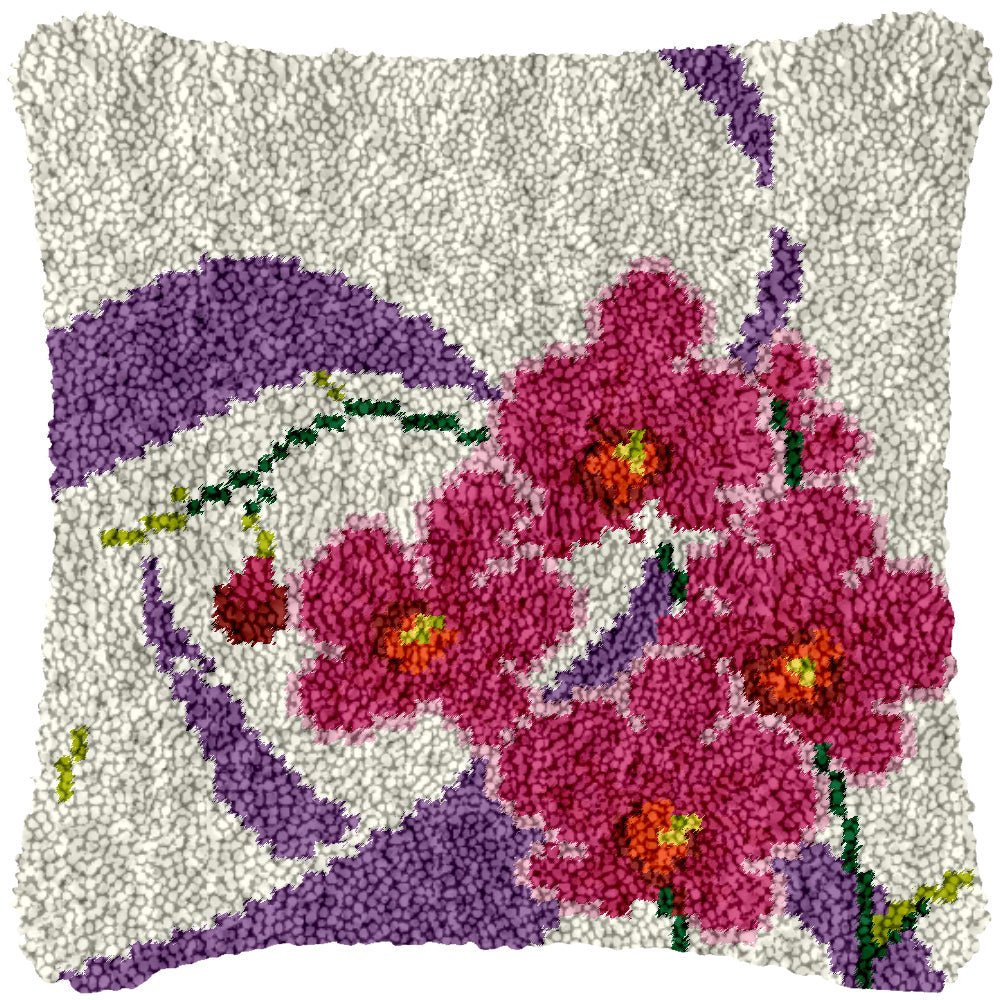Oriental Flowers - Latch Hook Pillowcase Kit - DIY Latch Hook