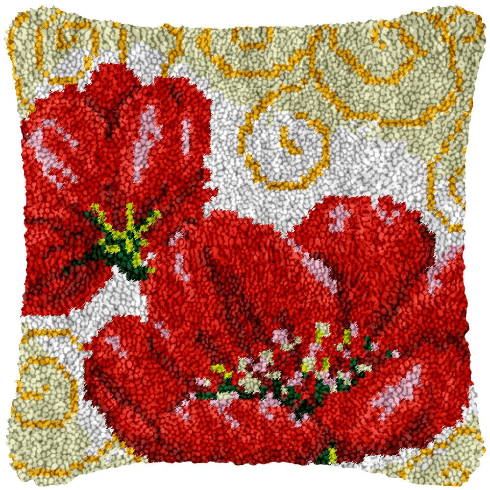 Pair of Red Daisies - Latch Hook Pillowcase Kit - Latch Hook Crafts