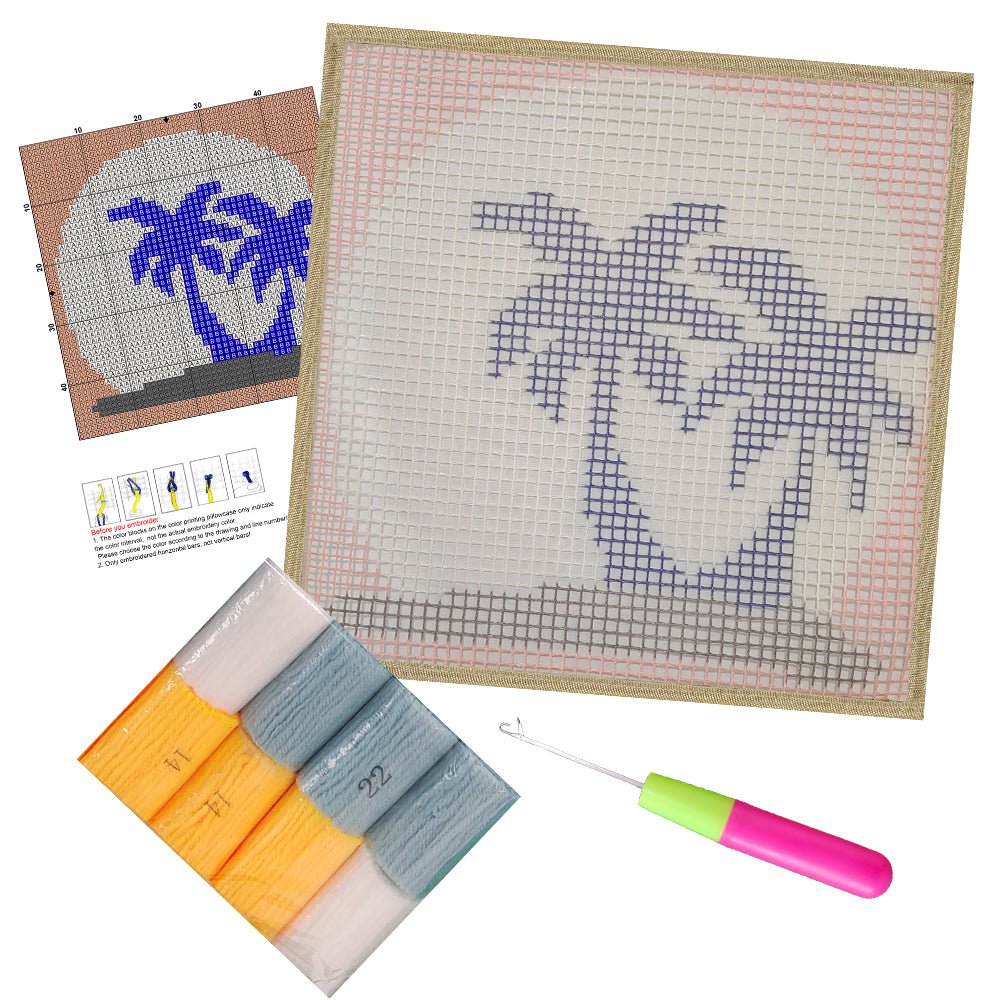 Palm Trees - Latch Hook Kit for Kids - diy-latch-hook