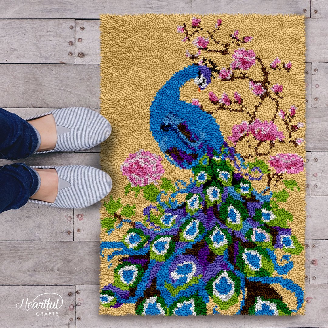 Peacock with Carnations - Latch Hook Rug Kit - Latch Hook Crafts