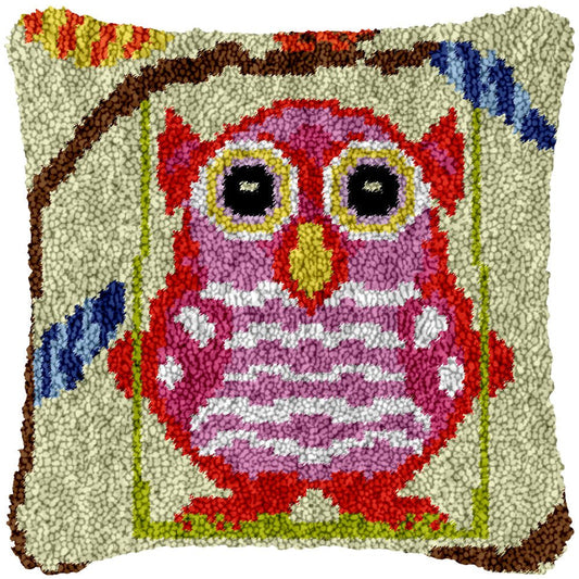 Pink Cartoon Owl - Latch Hook Pillowcase Kit - DIY Latch Hook