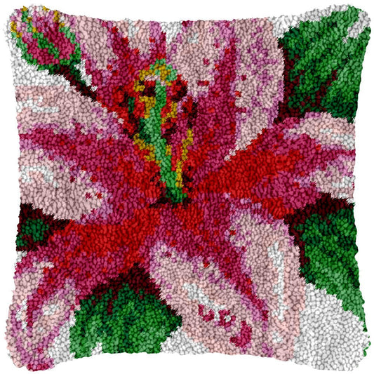 Pink Lilies - Latch Hook Pillowcase Kit - Latch Hook Crafts
