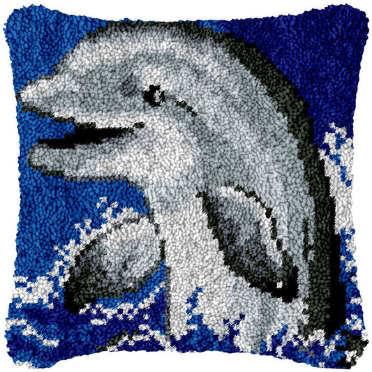 Playful Dolphin - Latch Hook Pillowcase Kit - diy-latch-hook