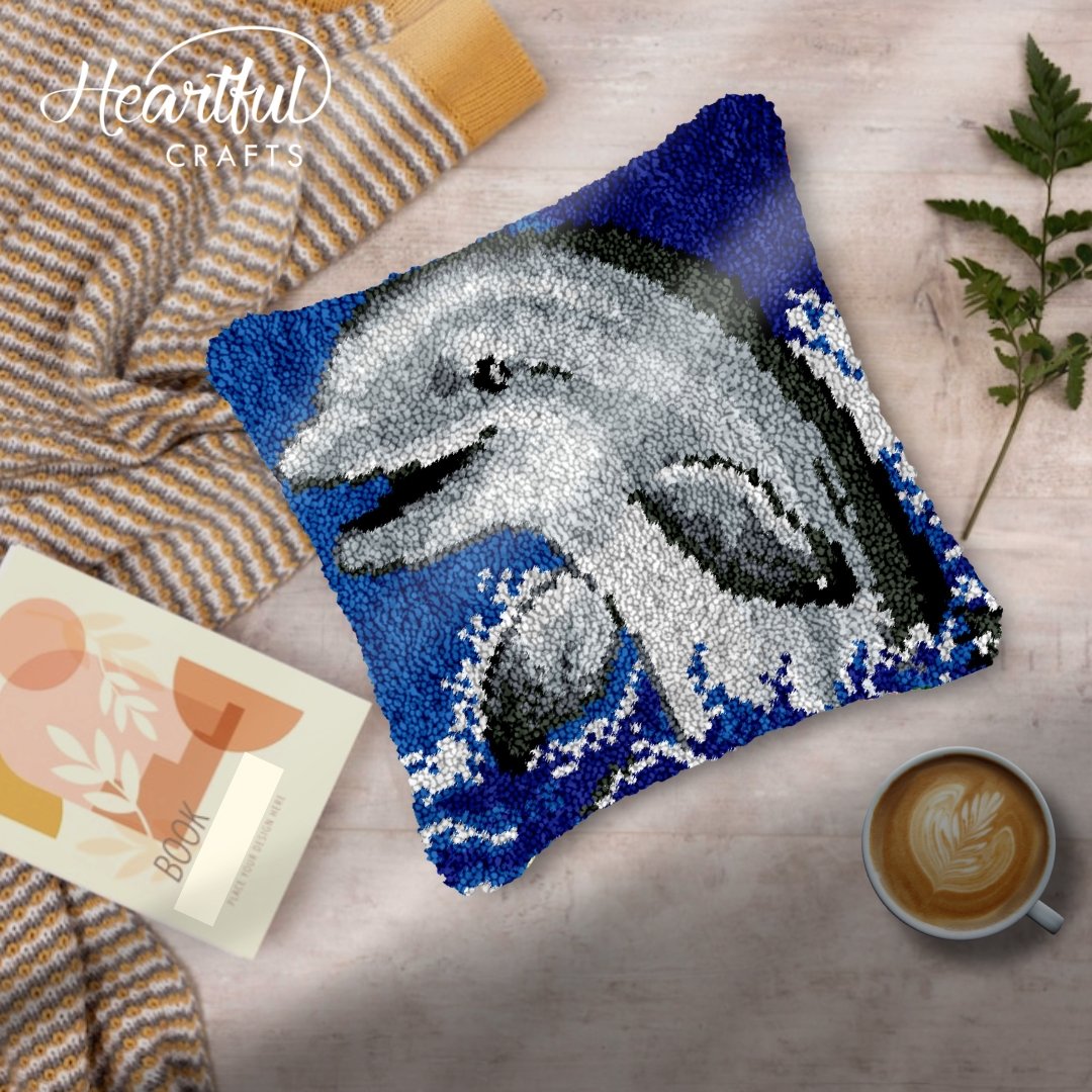 Playful Dolphin - Latch Hook Pillowcase Kit - diy-latch-hook