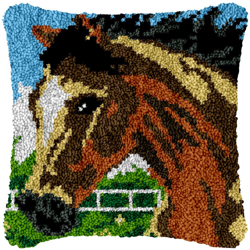 Race Horses - Latch Hook Pillowcase Kit - Latch Hook Crafts