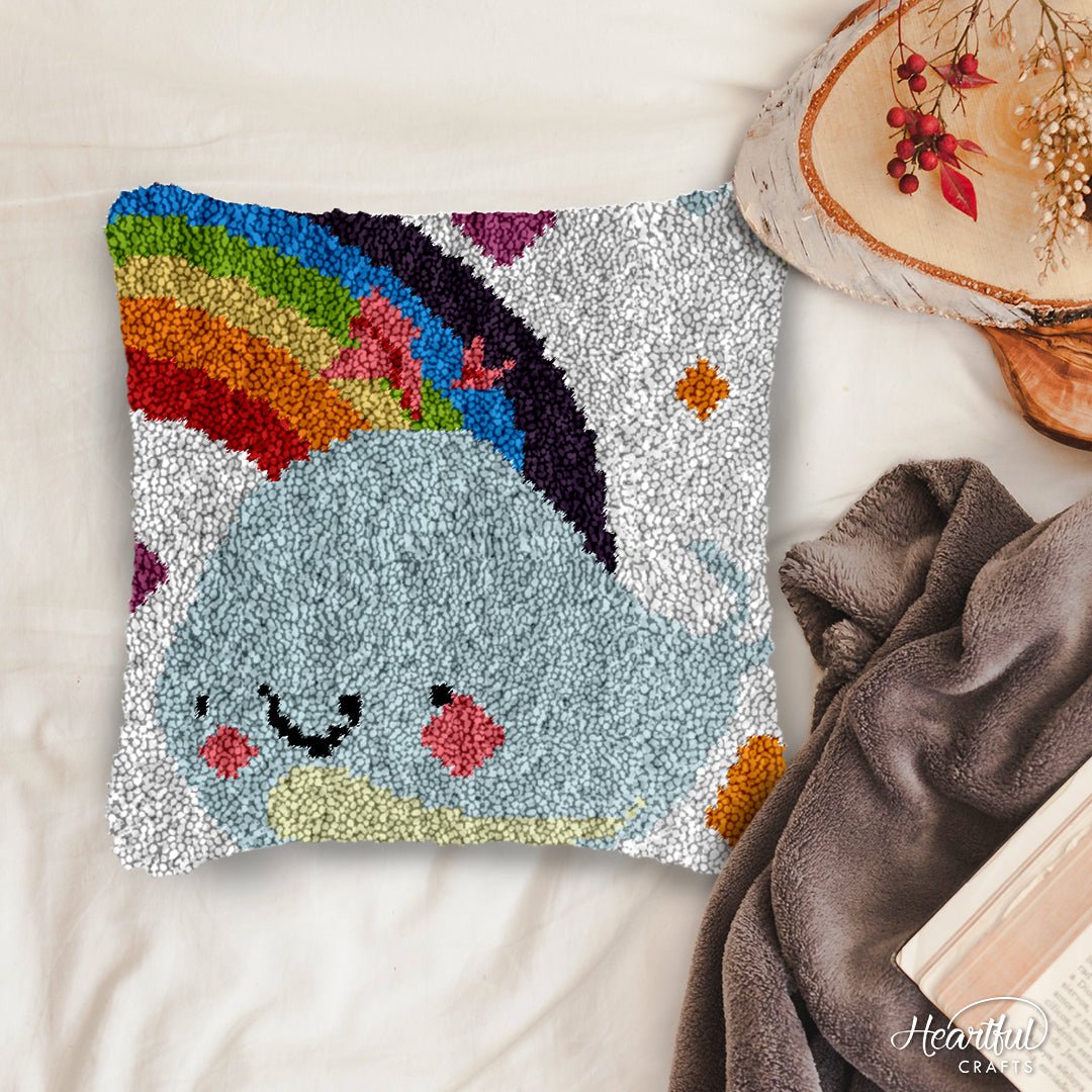 Rainbow Whale - Latch Hook Pillowcase Kit - Latch Hook Crafts