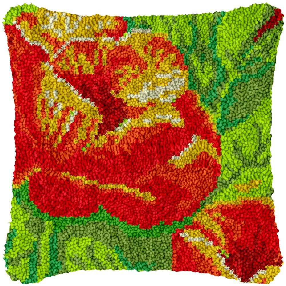 Red Blooms - Latch Hook Pillowcase Kit - Latch Hook Crafts