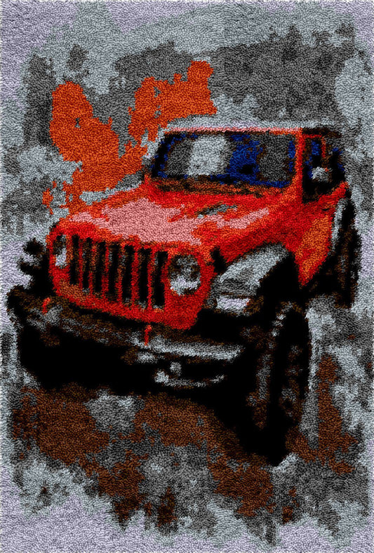 Red Jeep - Latch Hook Rug Kit - Heartful Crafts | DIY Latch Hook