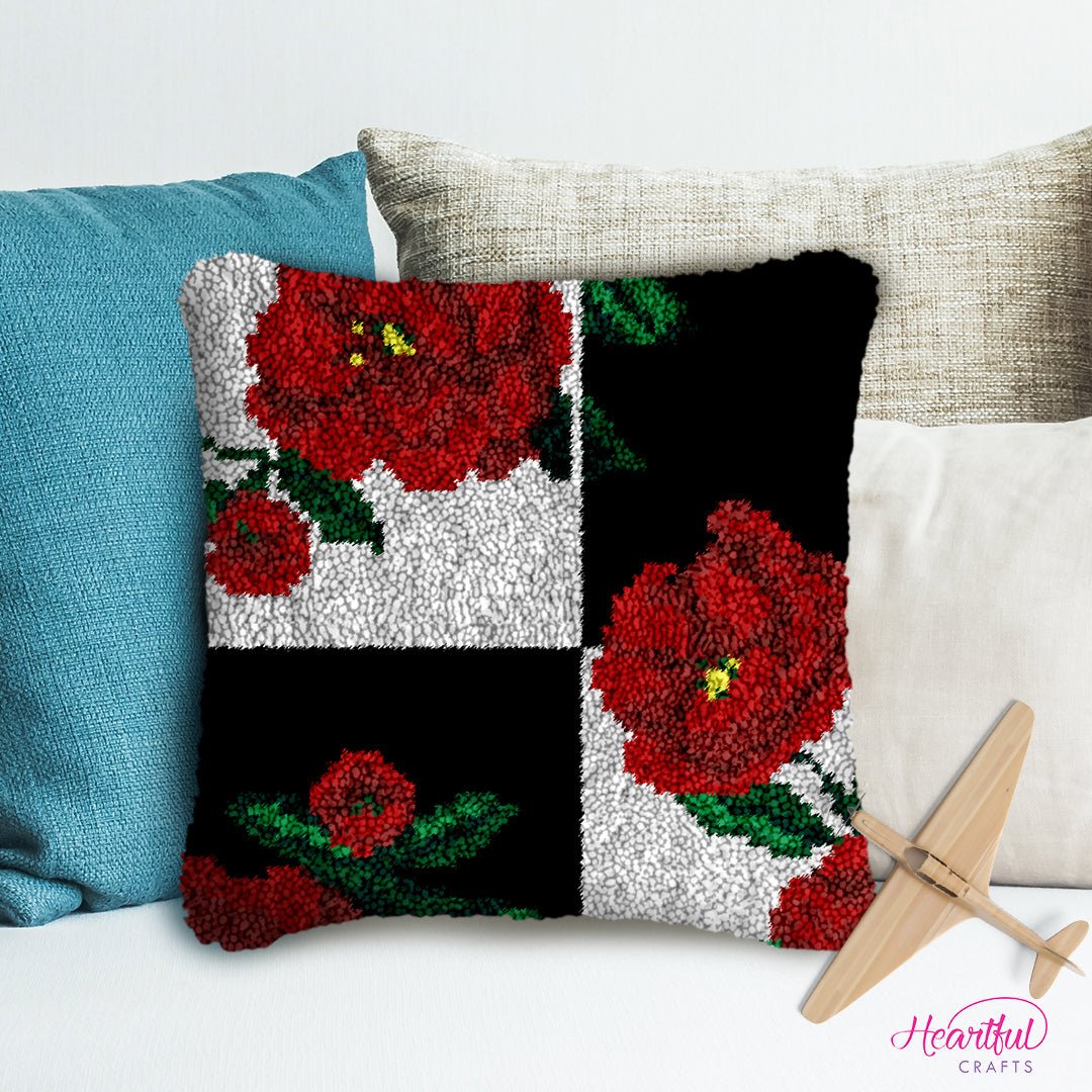 Red Poppies - Latch Hook Pillowcase Kit - Latch Hook Crafts