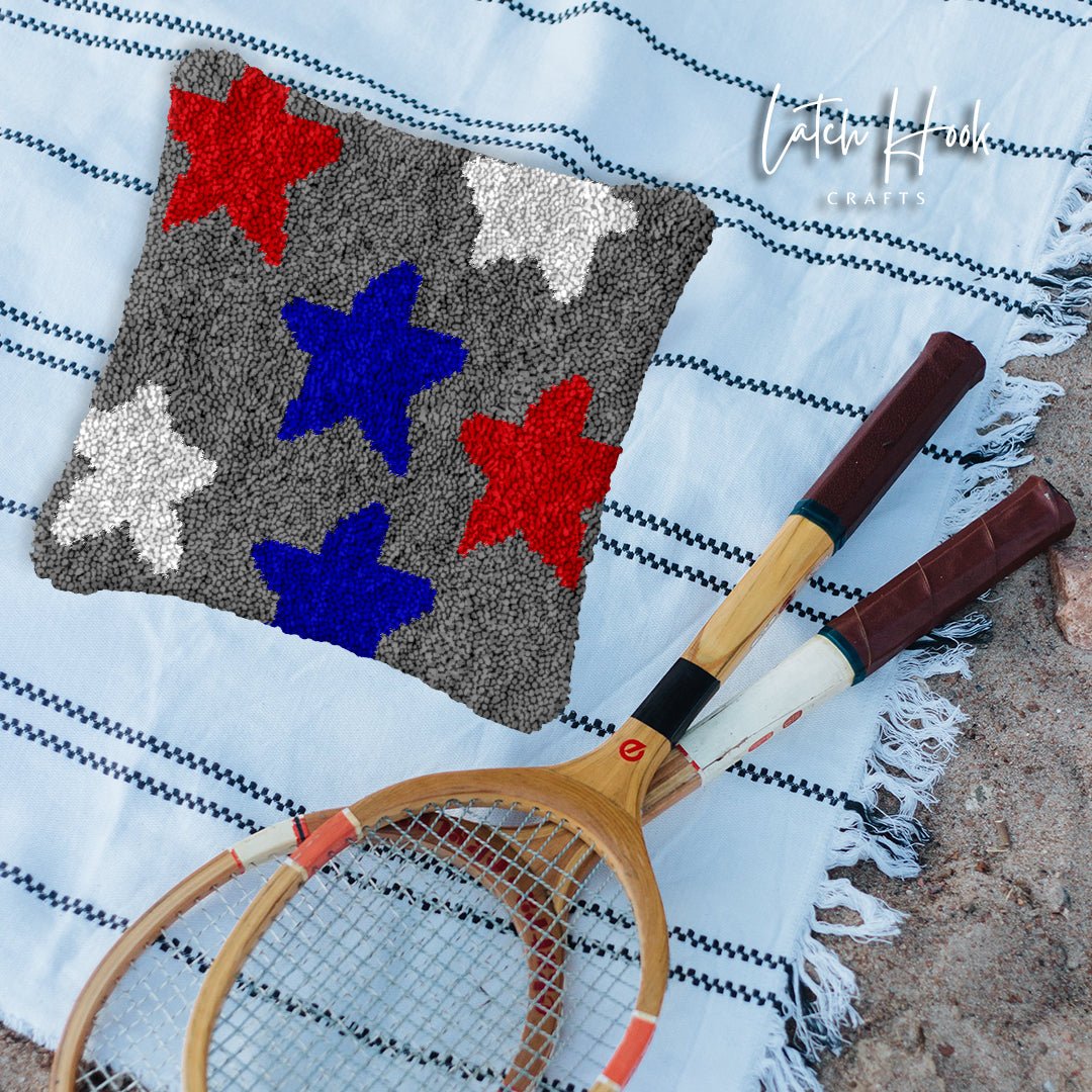 Red, White, and Blue Stars - Latch Hook Pillowcase Kit - Latch Hook Crafts
