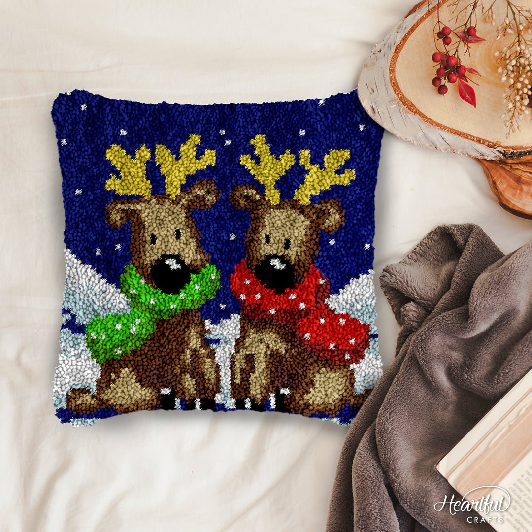 Reindeer Brothers - Latch Hook Pillowcase Kit - Latch Hook Crafts