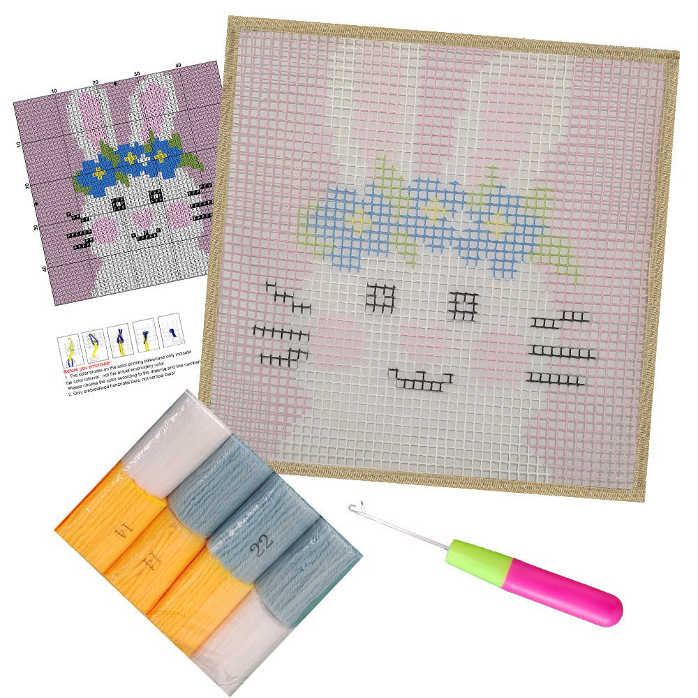 Rosy Cheek Bunny - Latch Hook Kit for Kids - diy-latch-hook