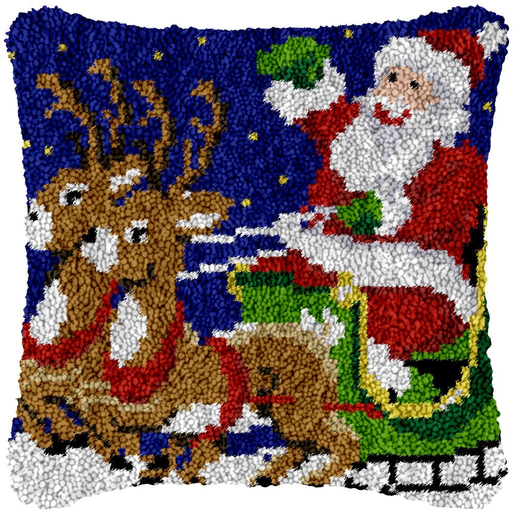 Santa's Sleigh - Latch Hook Pillowcase Kit - DIY Latch Hook