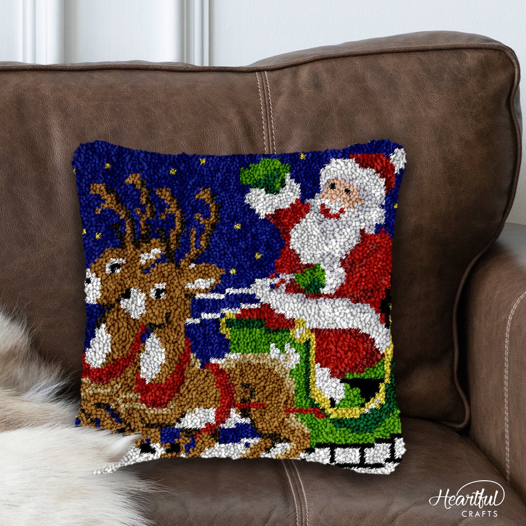 Santa's Sleigh - Latch Hook Pillowcase Kit - DIY Latch Hook