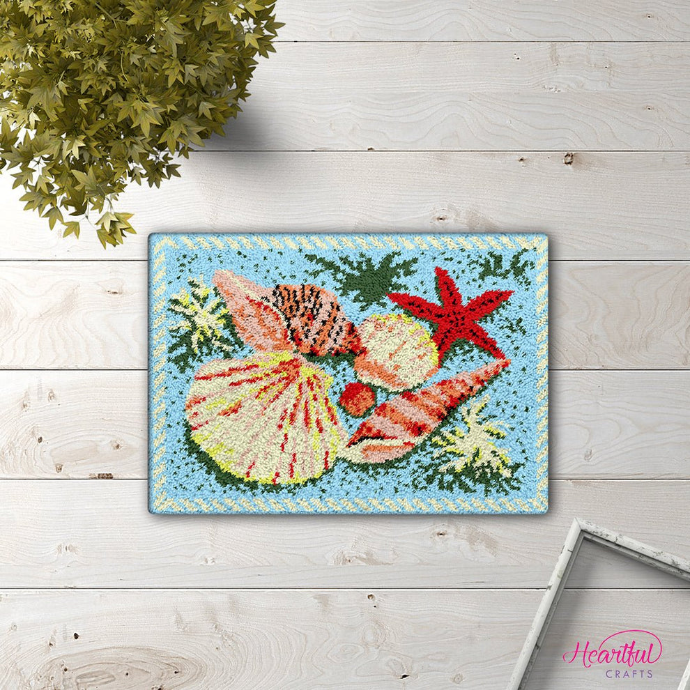 Seashells by the Seashore DIY Latch Hook Rug Making Kit For Adults