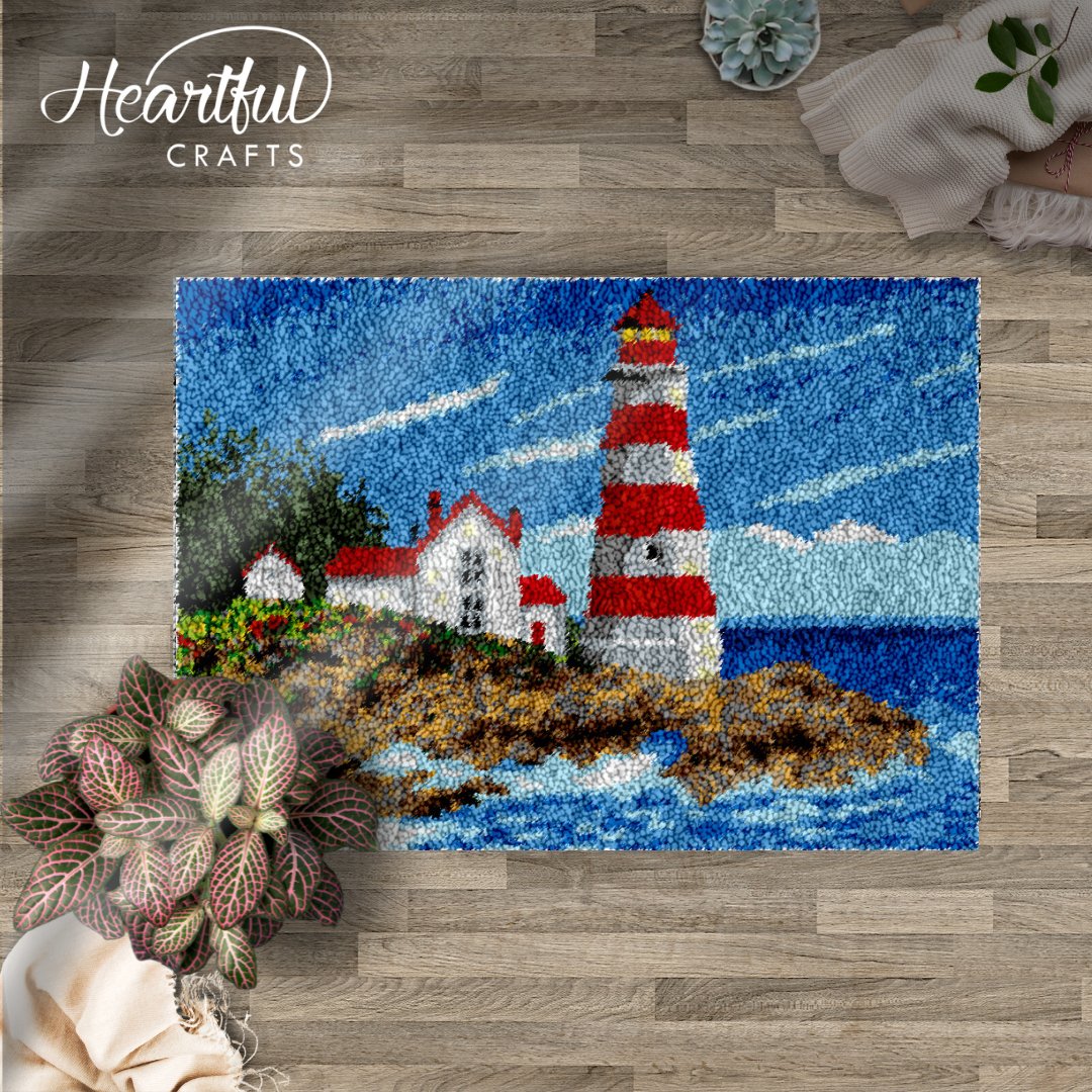 Seaside Lighthouse DIY Latch Hook Rug Making Kit For Adults Latch