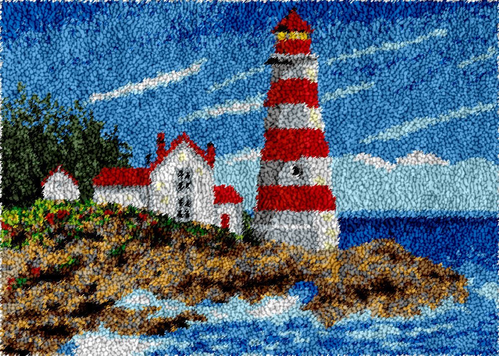 Seaside Lighthouse DIY Latch Hook Rug Making Kit For Adults Latch