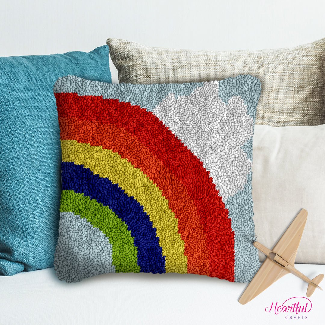Simple Rainbow and Clouds - Latch Hook Pillowcase Kit - DIY Latch Hook